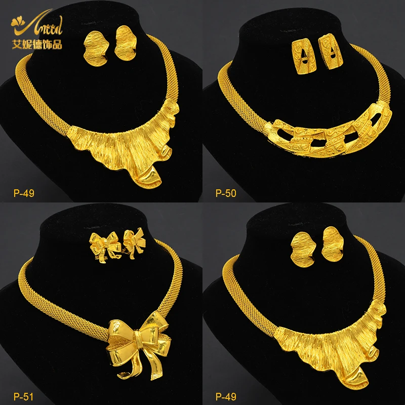 

ANIID Dubai Gold Plated Jewelry Sets 24K Wedding African Ladies Necklace and Earrings For Women Nigerian Indian Bridal Gifts