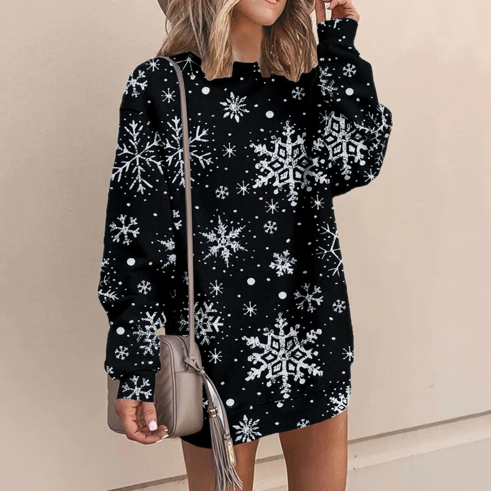 Женское флисовое платье-свитер с длинным рукавом и круглым вырезом
Женское флисовое платье-свитер с длинным рукавом и круглым вырезом