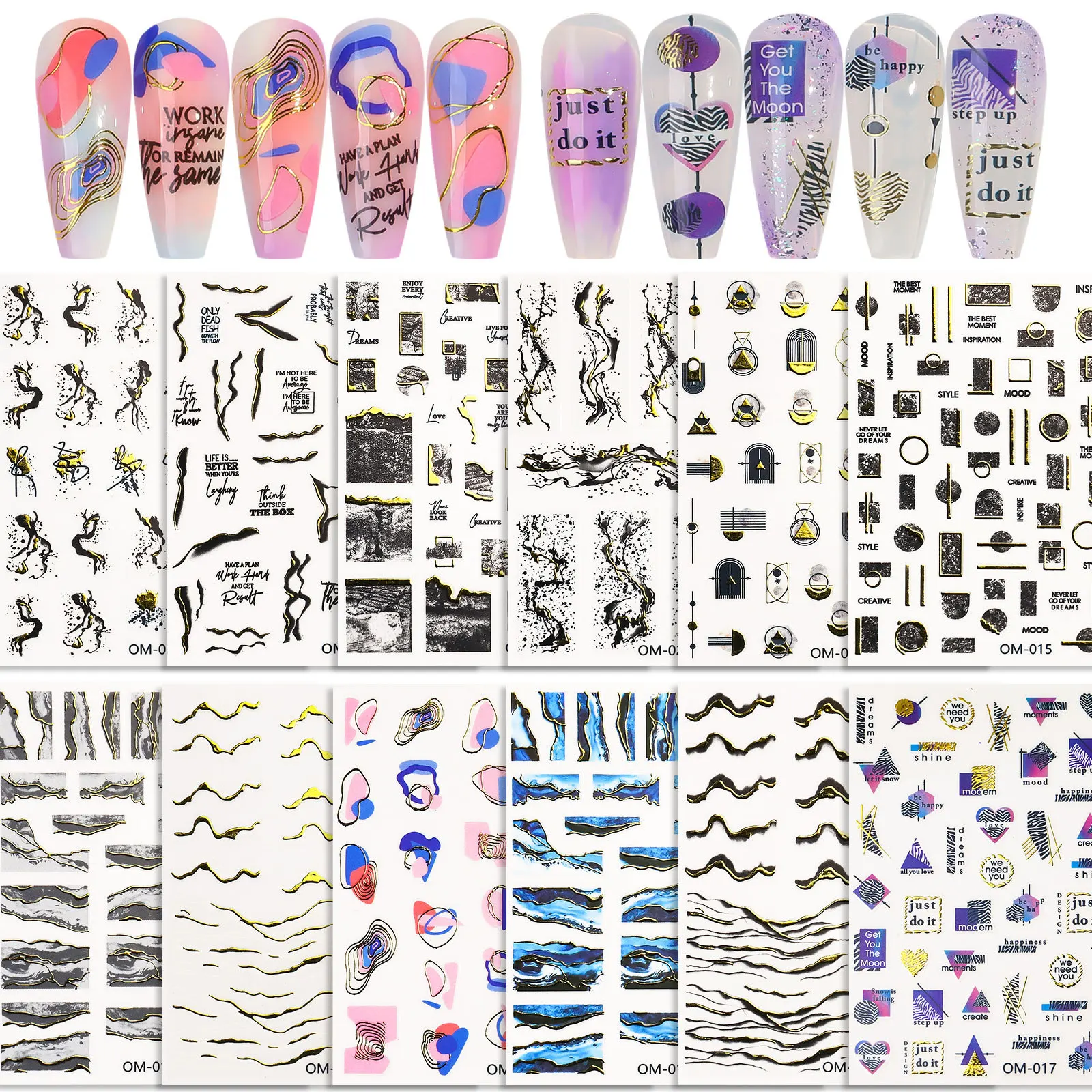 12PCS/KIT Blooming Ink Marble Decoration 3D Nail Sticker Gold Wave Line Nail Sticker Mixed Design DIY Nail Art Decals Manicure
12PCS/KIT Blooming Ink Marble Decoration 3D Nail Sticker Gold Wave Line Nail Sticker Mixed Design DIY Nail Art Decals Manicure
