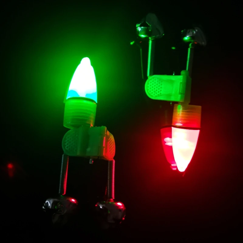 

10Pcs Fishing LED Night Bite Alarm Light Glow in the Dark Double Bells Rod Clip Night Fishing Rod Tip Alarm Bells Loud