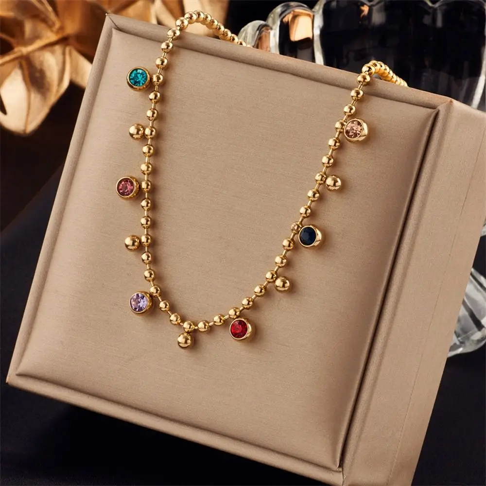 2023 New Colorful Round Zircon Stone Charm Necklace For Lady Stainless Steel Bead Chain Crystal Christmas Jewelry Gifts
2023 New Colorful Round Zircon Stone Charm Necklace For Lady Stainless Steel Bead Chain Crystal Christmas Jewelry Gifts