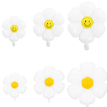 2/3/5 PCS White Smiley Daisy Flower Balloons Sunflower Foil Balloons Wedding Birthday Party Decorations Baby Shower Photo Props