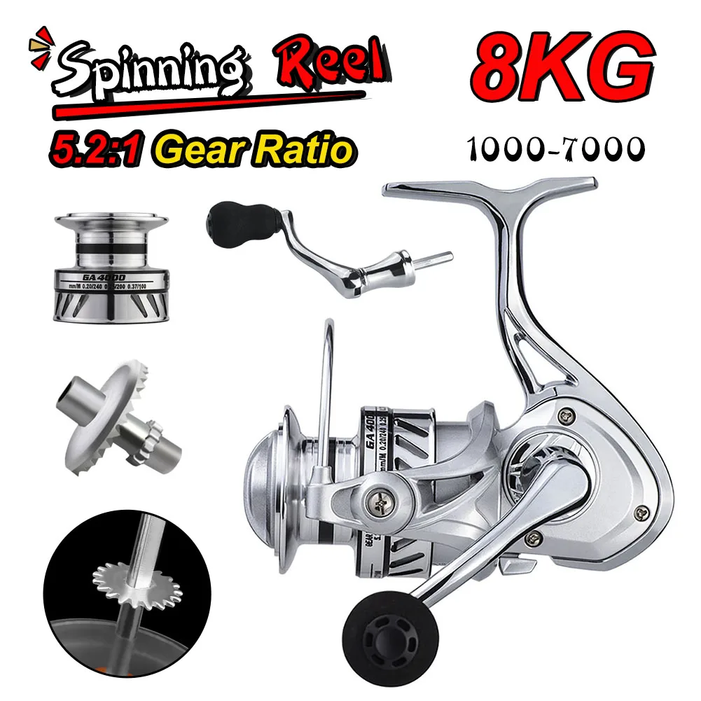 All Metal Spinning Reel GA1000-7000 Series 8KG Fishing Reel 5.2:1 Gear Ratio Speed Body Handle Spool Reel Fishing Coil Tackles
All Metal Spinning Reel GA1000-7000 Series 8KG Fishing Reel 5.2:1 Gear Ratio Speed Body Handle Spool Reel Fishing Coil Tackles