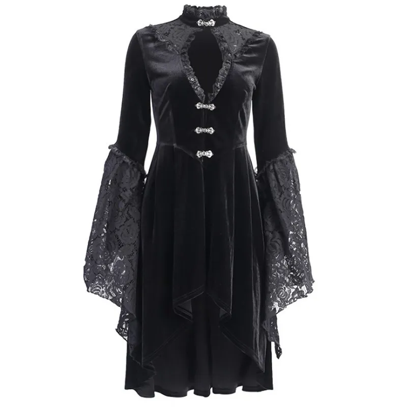 Vintage Black Velvet Gothic Dress Women Elegant Hollow Out Lace Asymmetrical Dress Lace Patchwork Steampunk Party costume
Vintage Black Velvet Gothic Dress Women Elegant Hollow Out Lace Asymmetrical Dress Lace Patchwork Steampunk Party costume