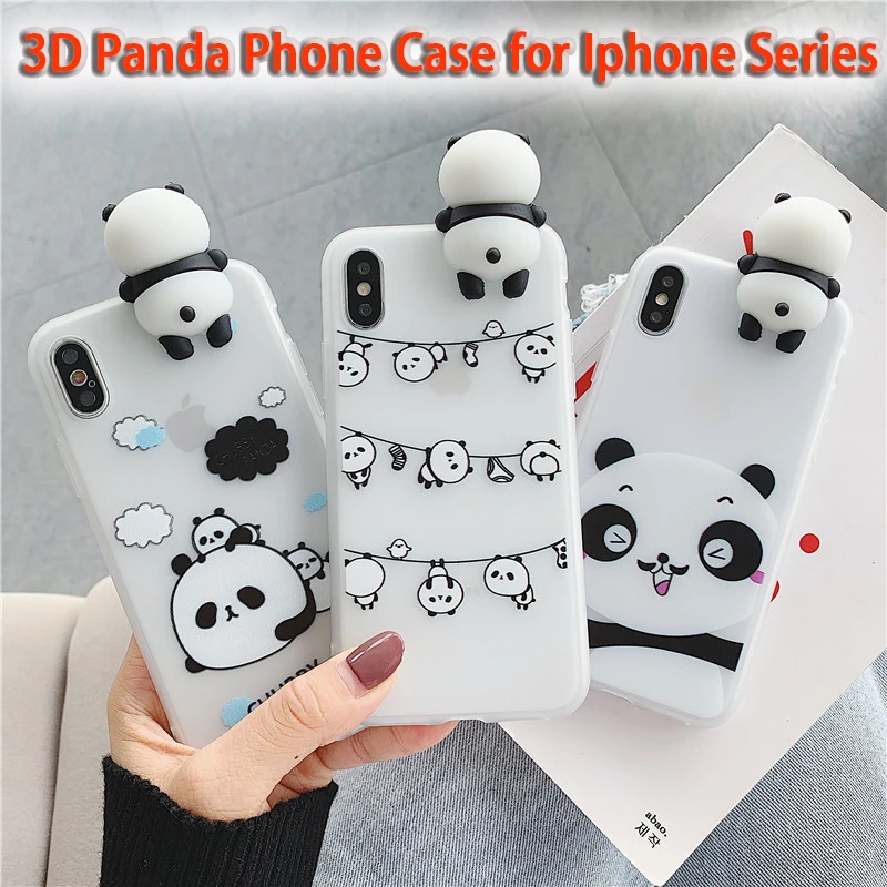 

Funda en 3D iPhone, carcasa trasera suave con dibujos de Panda para modelos 12, 11 Pro Max, XR, XS Max, 7, 8 Plus