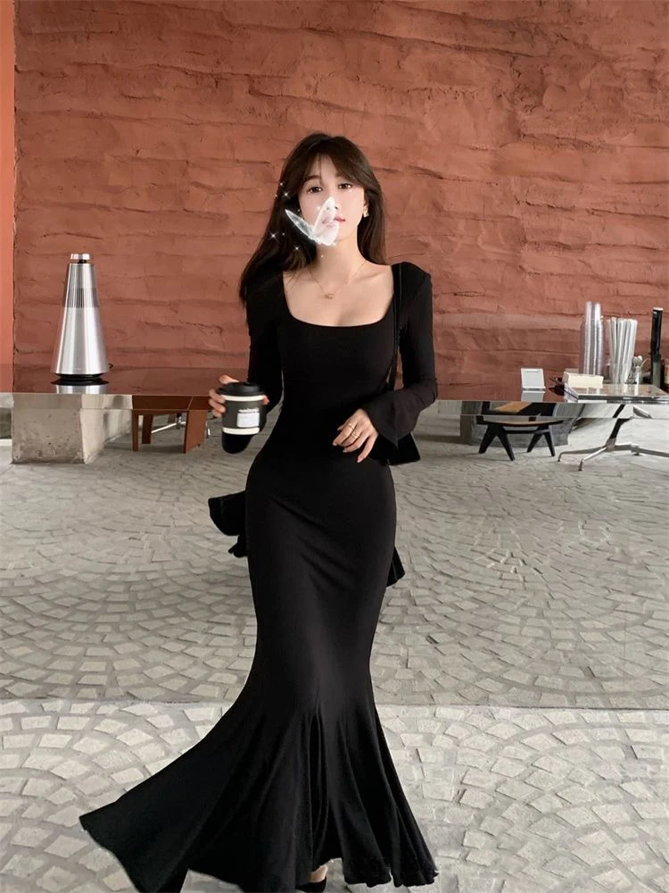 Square Neck Slim Fit Sexy Maxi Dresses Korean Solid Peach Hip Elegant Party Club Dress Autumn Ladies Bodycon Trumpet Vestidos 
Square Neck Slim Fit Sexy Maxi Dresses Korean Solid Peach Hip Elegant Party Club Dress Autumn Ladies Bodycon Trumpet Vestidos