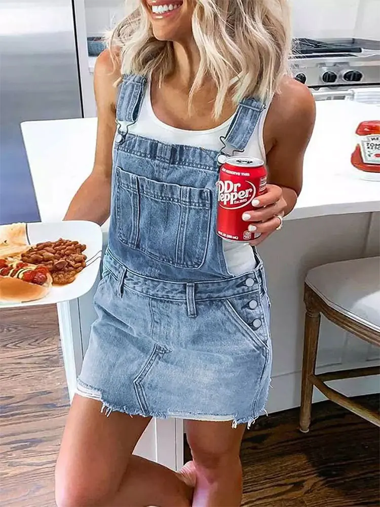 Women's Overalls Denim Suspenders Dress England Style Plus Size Jeans Dress Women Frayed Hem Pocket Summer Dress
Women's Overalls Denim Suspenders Dress England Style Plus Size Jeans Dress Women Frayed Hem Pocket Summer Dress