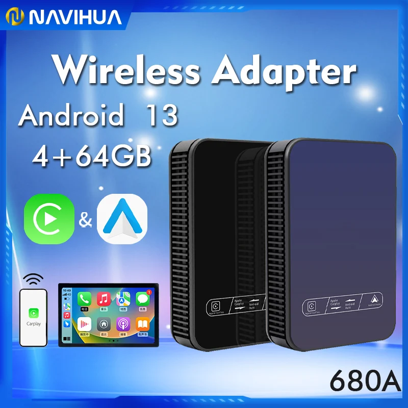 Navihua новый дизайн чип Qualcomm 680 Android авто беспроводной Carplay AI Smart Box ИИ 13 адаптер для