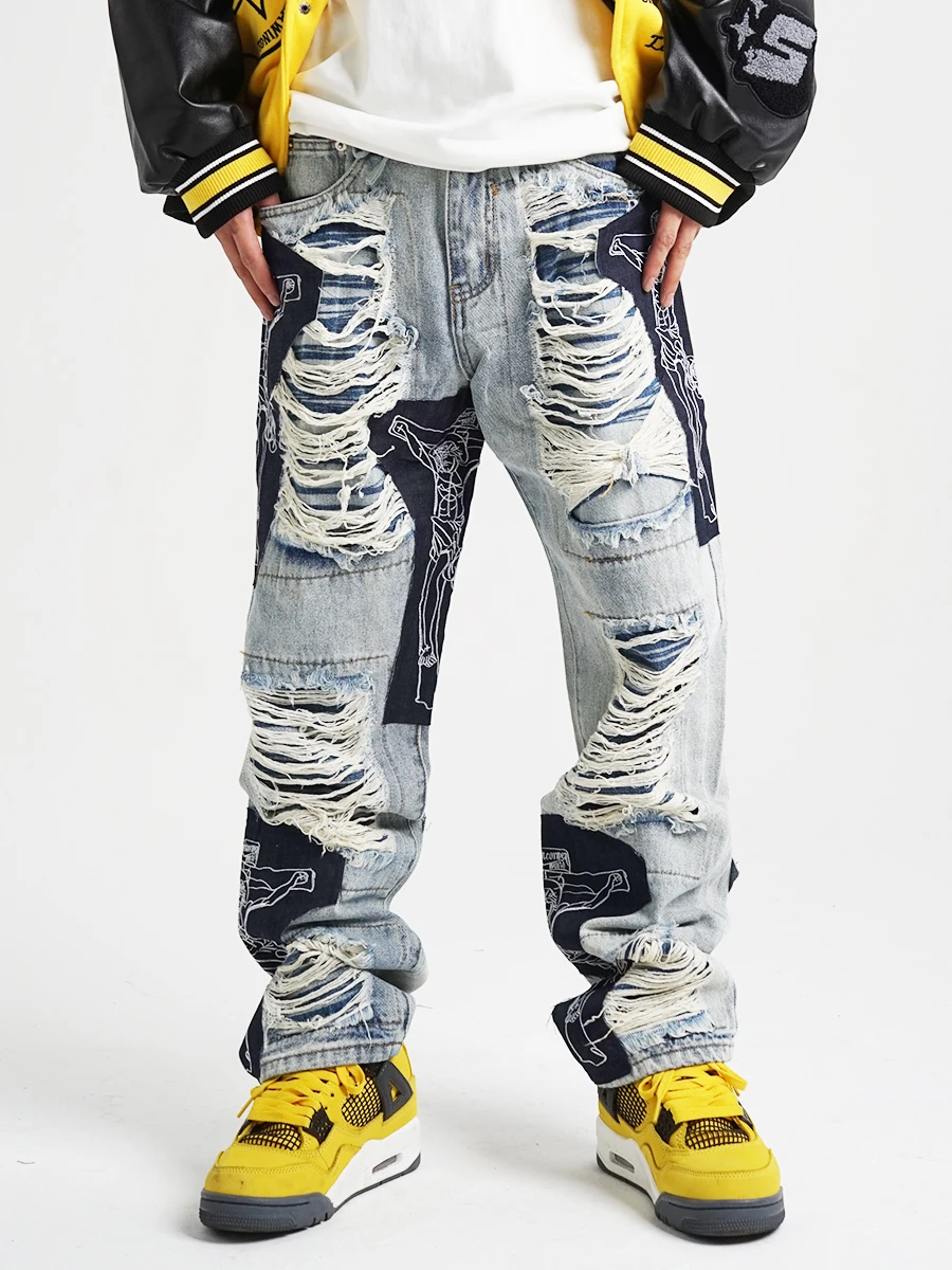 European and American High Street Hole Embroidery Loose Straight Jeans Men and Women Hip-hop Stitching Long Pants Denim Men's
European and American High Street Hole Embroidery Loose Straight Jeans Men and Women Hip-hop Stitching Long Pants Denim Men's