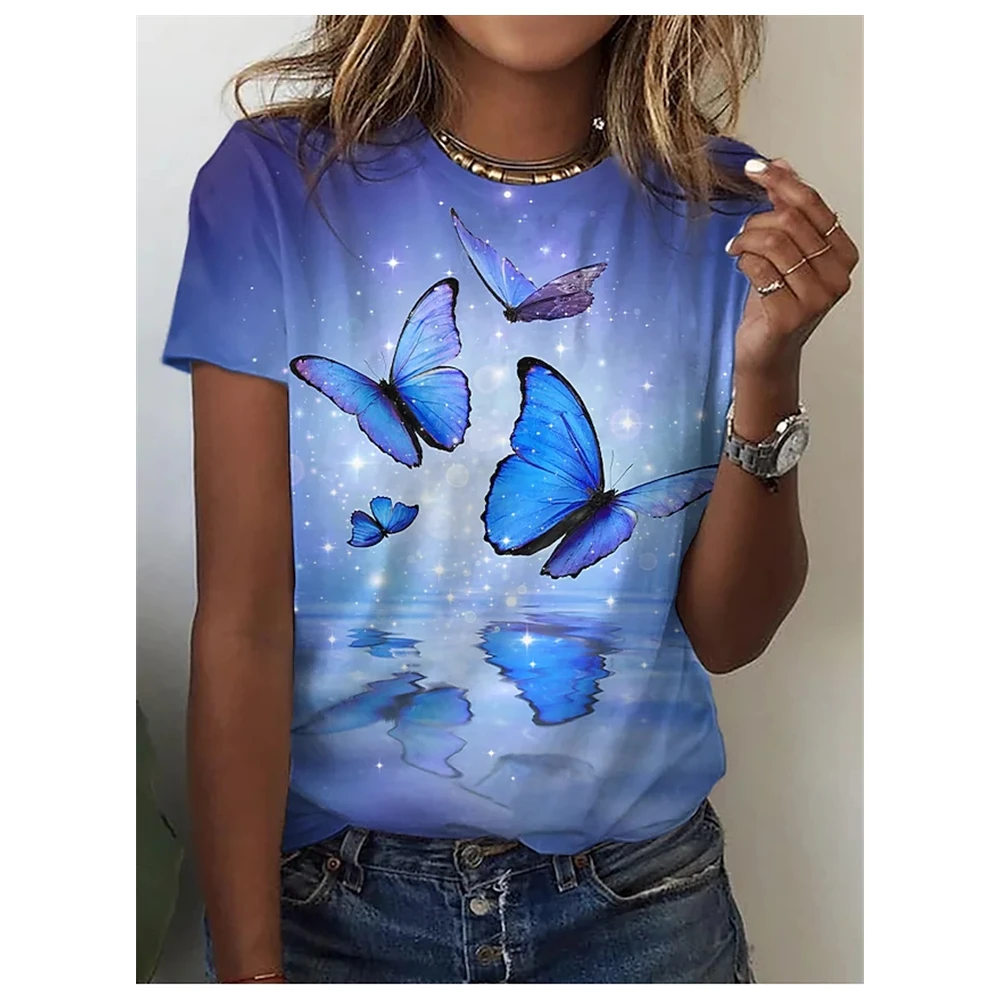 NOVEDAD DE VERANO 2022, camiseta de manga corta con estampado 3D para mujer, estampado Floral de mariposa, bonita camiseta infor 
NOVEDAD DE VERANO 2022, camiseta de manga corta con estampado 3D para mujer, estampado Floral de mariposa, bonita camiseta infor