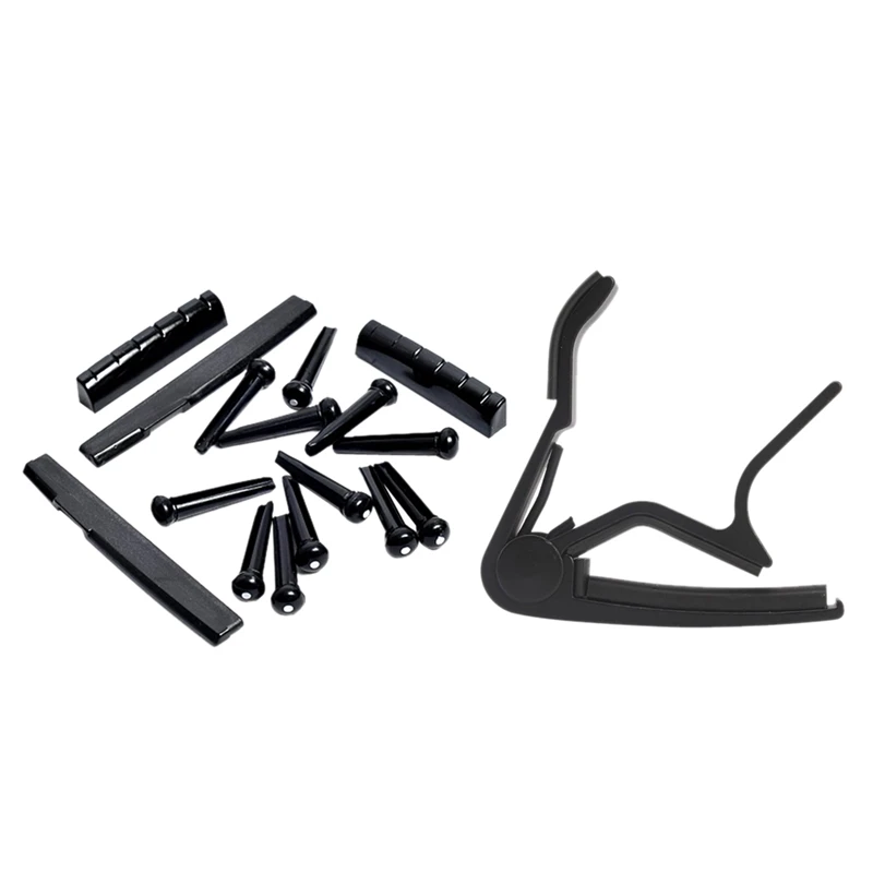 1Pcs One Hand Quick Change Capo For Guitar - Black & 2 Sets Acoustic Guitar Bridge Pins + Saddle + Nut Black High Quality
1Pcs One Hand Quick Change Capo For Guitar - Black & 2 Sets Acoustic Guitar Bridge Pins + Saddle + Nut Black High Quality