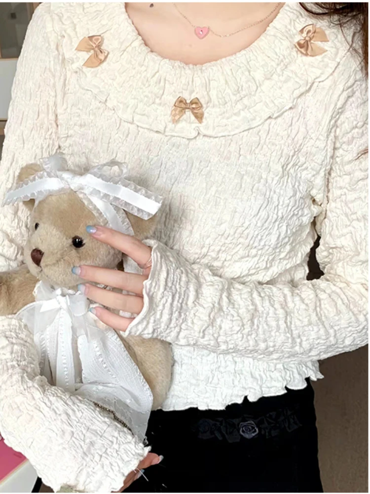 Winter Japanese Kawaii Blouse Women Long Sleeve Bow Sweet Chiffon Tops Female Casual Korean Fashion Designer Y2k Tops 2022 New
Winter Japanese Kawaii Blouse Women Long Sleeve Bow Sweet Chiffon Tops Female Casual Korean Fashion Designer Y2k Tops 2022 New