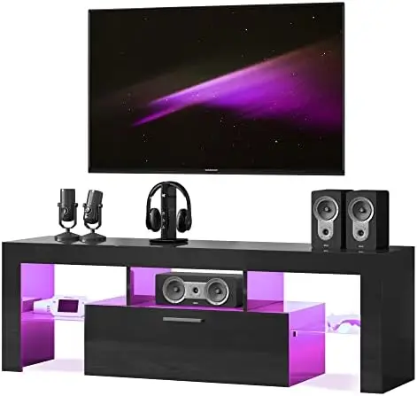 LED TV Stand for 55 inch TV with Shelves and Large Storage, Rustic Entertainment Center, Corner Small Television Stand, Black Ta
LED TV Stand for 55 inch TV with Shelves and Large Storage, Rustic Entertainment Center, Corner Small Television Stand, Black Ta