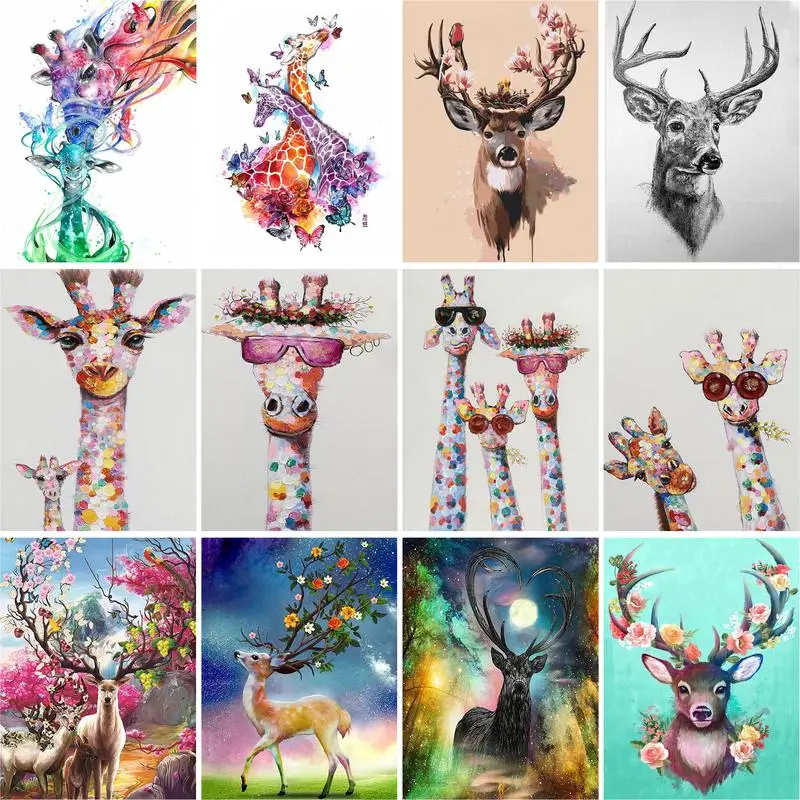 

GATYZTORY 60x75cm DIY Oil Painting By Numbers On Canvas Animals Deer Frameless Paint By Numbers Digital Home Decor