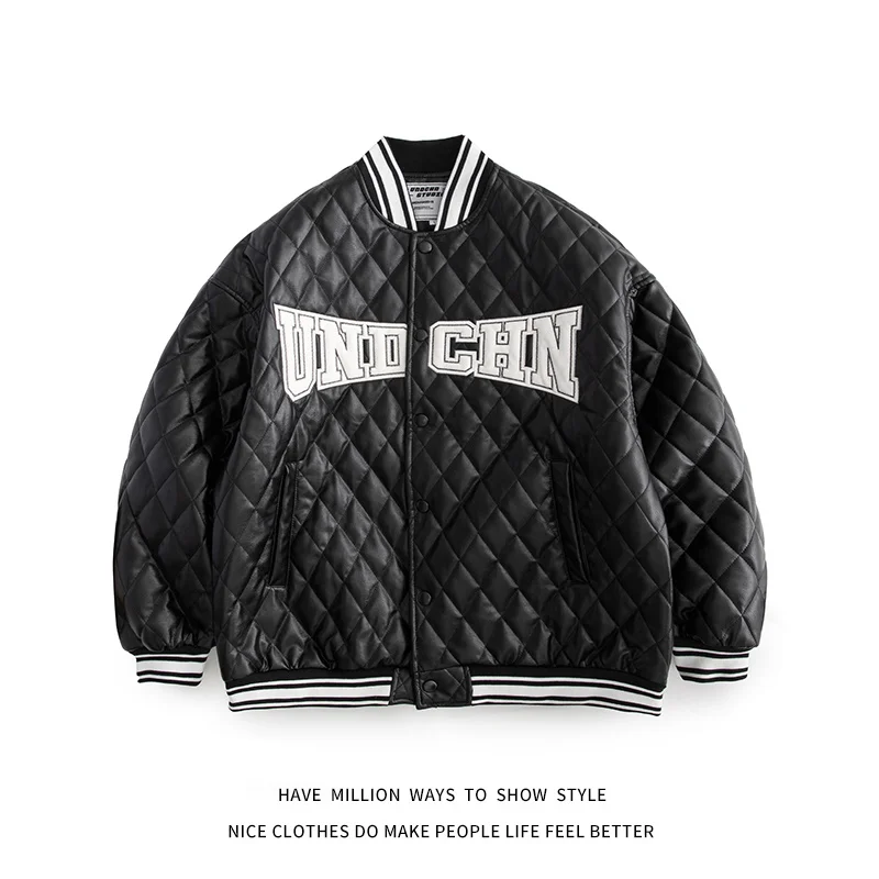 New Arrival Winter Thick Warm Argyle PU Leather Motorcycle Man Street Jacket Unisex Women Varsity Bomber Coat Baseball Embroid 
New Arrival Winter Thick Warm Argyle PU Leather Motorcycle Man Street Jacket Unisex Women Varsity Bomber Coat Baseball Embroid