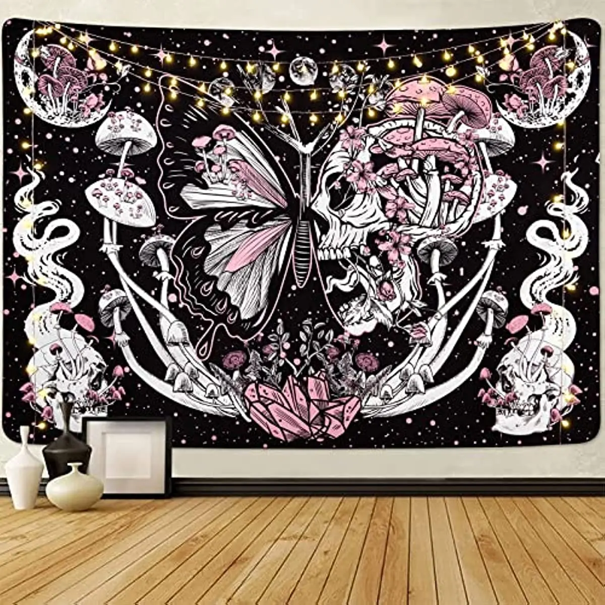 Skull Hippie Mushroom Tapestry Aesthetic Moth Moon and Star Snake Tapestry Wall Hanging for Room Bedroom Dorm Room Decoration
Skull Hippie Mushroom Tapestry Aesthetic Moth Moon and Star Snake Tapestry Wall Hanging for Room Bedroom Dorm Room Decoration