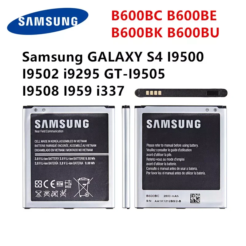 

Orginal B600BC B600BE B600BK B600BU 2600mAh Battery For Samsung GALAXY S4 I9500 I9502 i9295 GT-I9505 I9508 I959 i337 NFC