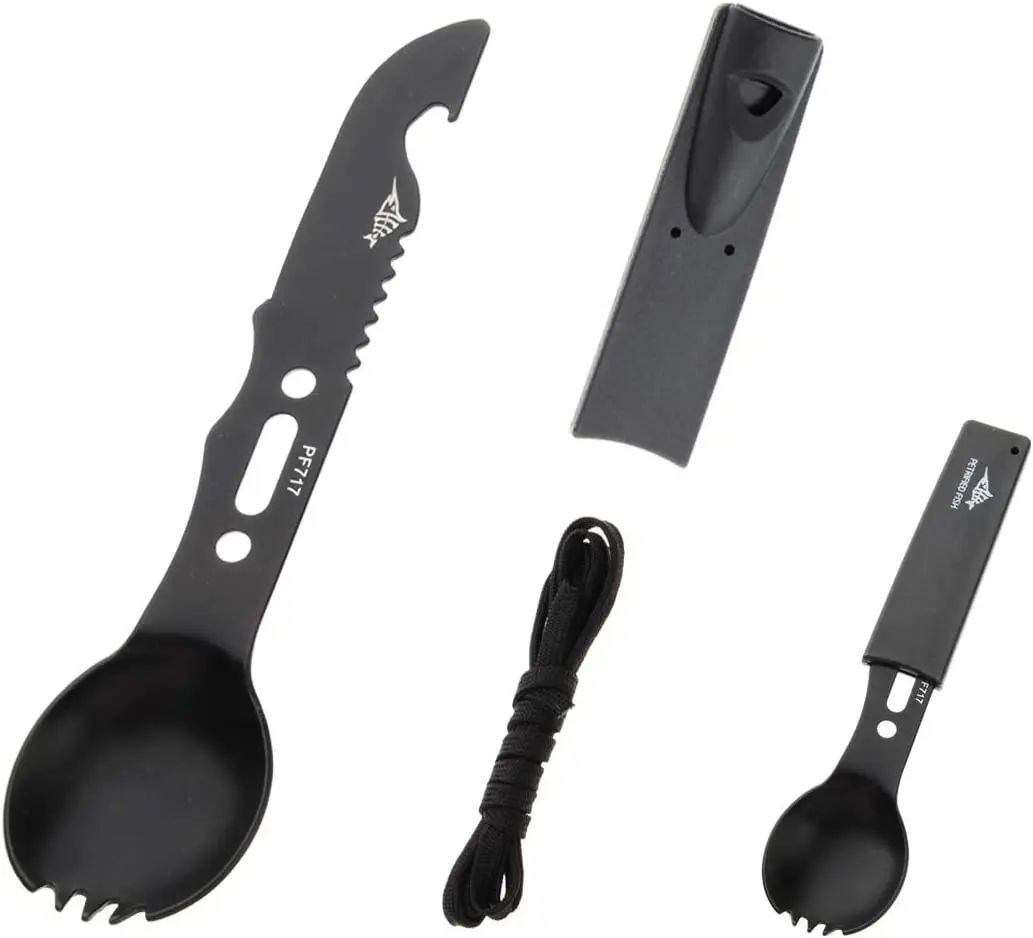 7 in 1 Multifunctional Camping Spork. Stainless Steel Spoon Fork Knife Combo Utensil with Bottle Opener/Emergency Whistle
7 in 1 Multifunctional Camping Spork. Stainless Steel Spoon Fork Knife Combo Utensil with Bottle Opener/Emergency Whistle