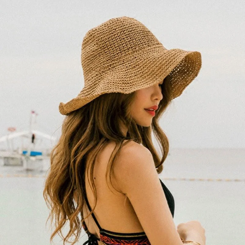 

Шляпа от солнца Соломенная женская, простая пляжная Панама с широкими полями и оттенком, с мягкими чашками, летняя