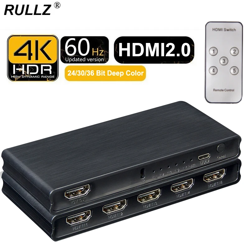 

4K 60HZ 5x1 HDMI Switch 2.0 Switcher Video Converter 5 In 1 Out 1080p 3D HDR for PS3 PS4 XBOX TV Box PC To TV Monitor Projector