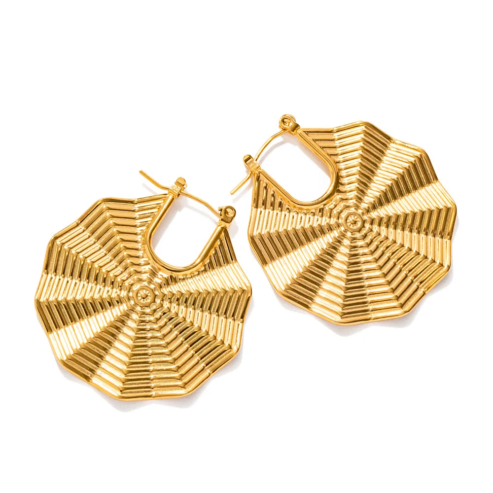 Stainless Steel PVD 18K Gold Plated Tarnish Waterproof Big Fan Shape Hoop Earrings For Woman Jewelry Wholesale Trendy
Stainless Steel PVD 18K Gold Plated Tarnish Waterproof Big Fan Shape Hoop Earrings For Woman Jewelry Wholesale Trendy