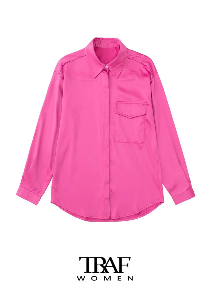 TRAF Women Fashion Patch Pocket Oversized Satin Shirts Vintage Long Sleeve Snap-button Female Blouses Blusas Chic Overshirt
TRAF Women Fashion Patch Pocket Oversized Satin Shirts Vintage Long Sleeve Snap-button Female Blouses Blusas Chic Overshirt