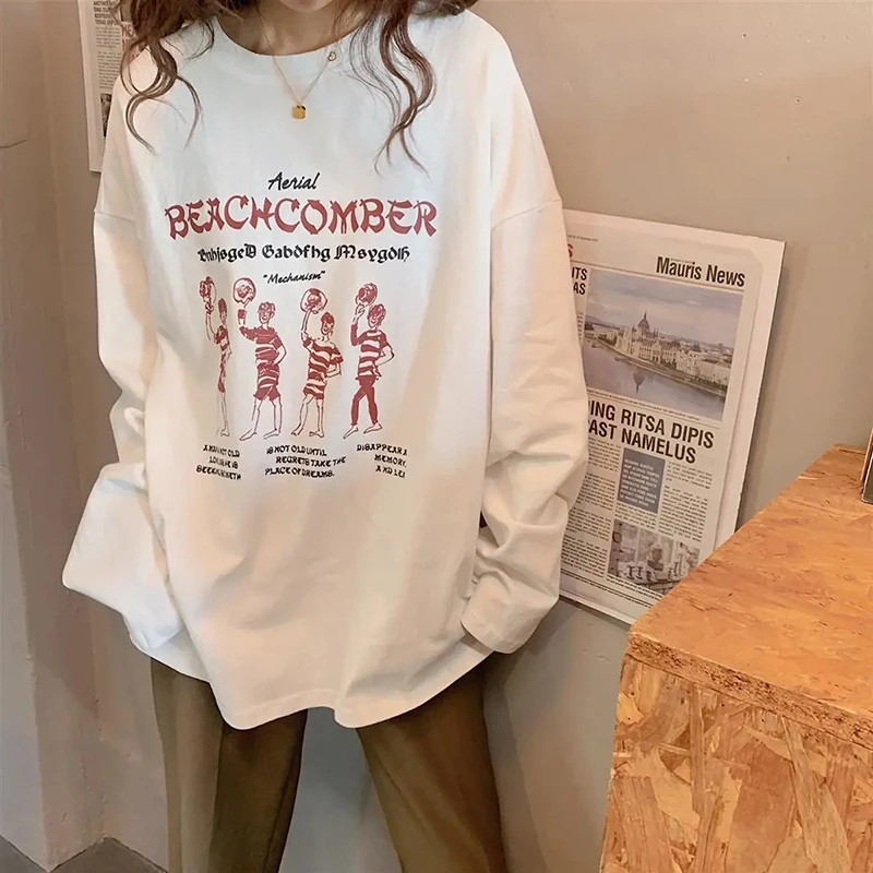 100% Cotton Printing Thin Section Women T Shirts Summer Bf All Match Preppy Long Sleeve Casual Tops Harajuku 4Xl Loose Pullover
100% Cotton Printing Thin Section Women T Shirts Summer Bf All Match Preppy Long Sleeve Casual Tops Harajuku 4Xl Loose Pullover