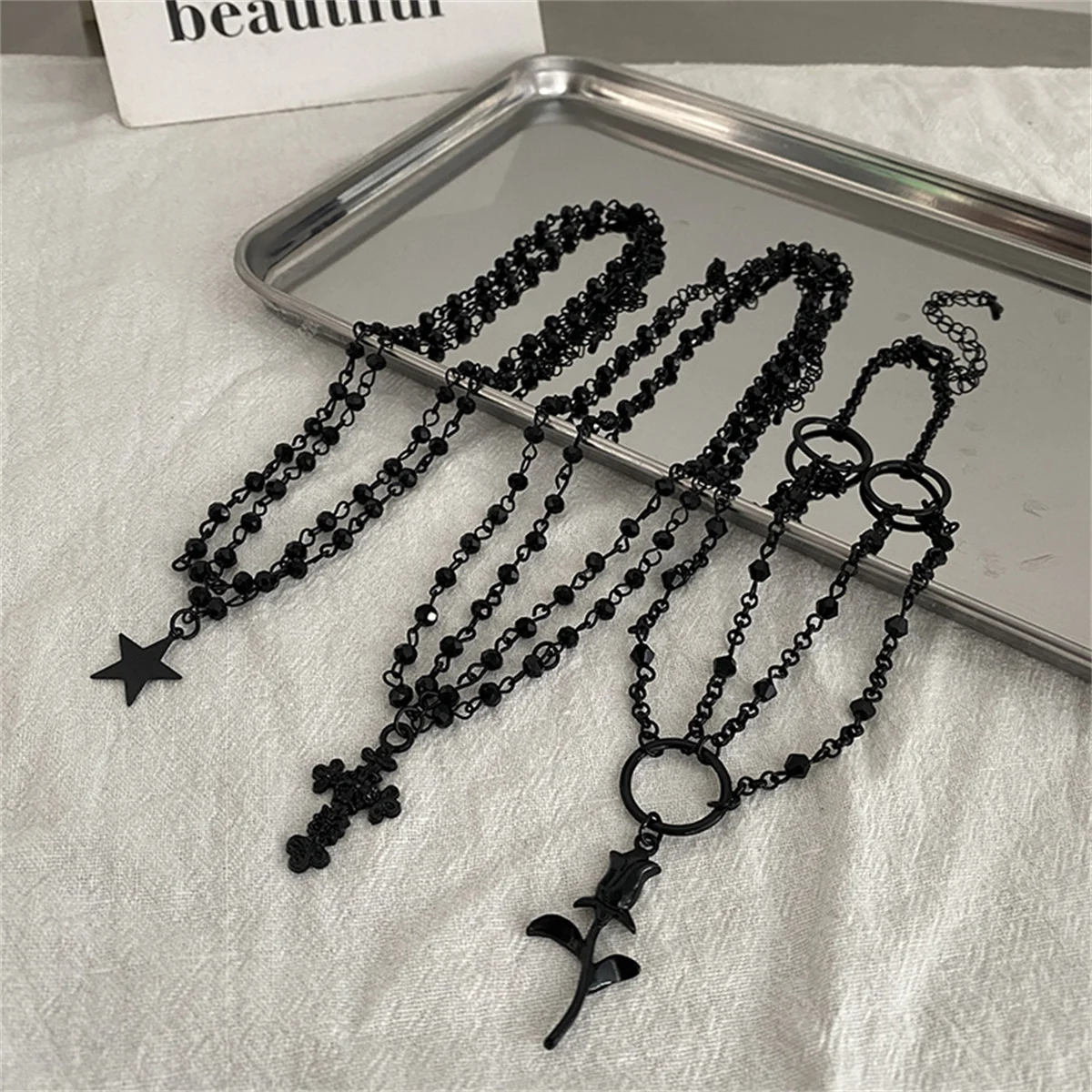 Dark Cross Double Clavicle Chain for Women Gothic Rose Star Tassel Necklace Creative Black Crystal Punk Jewelry Gifts for Party
Dark Cross Double Clavicle Chain for Women Gothic Rose Star Tassel Necklace Creative Black Crystal Punk Jewelry Gifts for Party