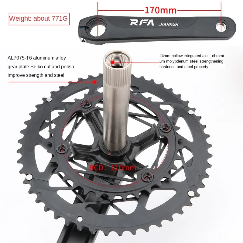 RFA Road Chain Wheel Fluted Disc 34/50T Double Plate Aluminum Alloy 22 Speed 105 Kit Chain Wheel for Road Bike Folding Bicycle
RFA Road Chain Wheel Fluted Disc 34/50T Double Plate Aluminum Alloy 22 Speed 105 Kit Chain Wheel for Road Bike Folding Bicycle