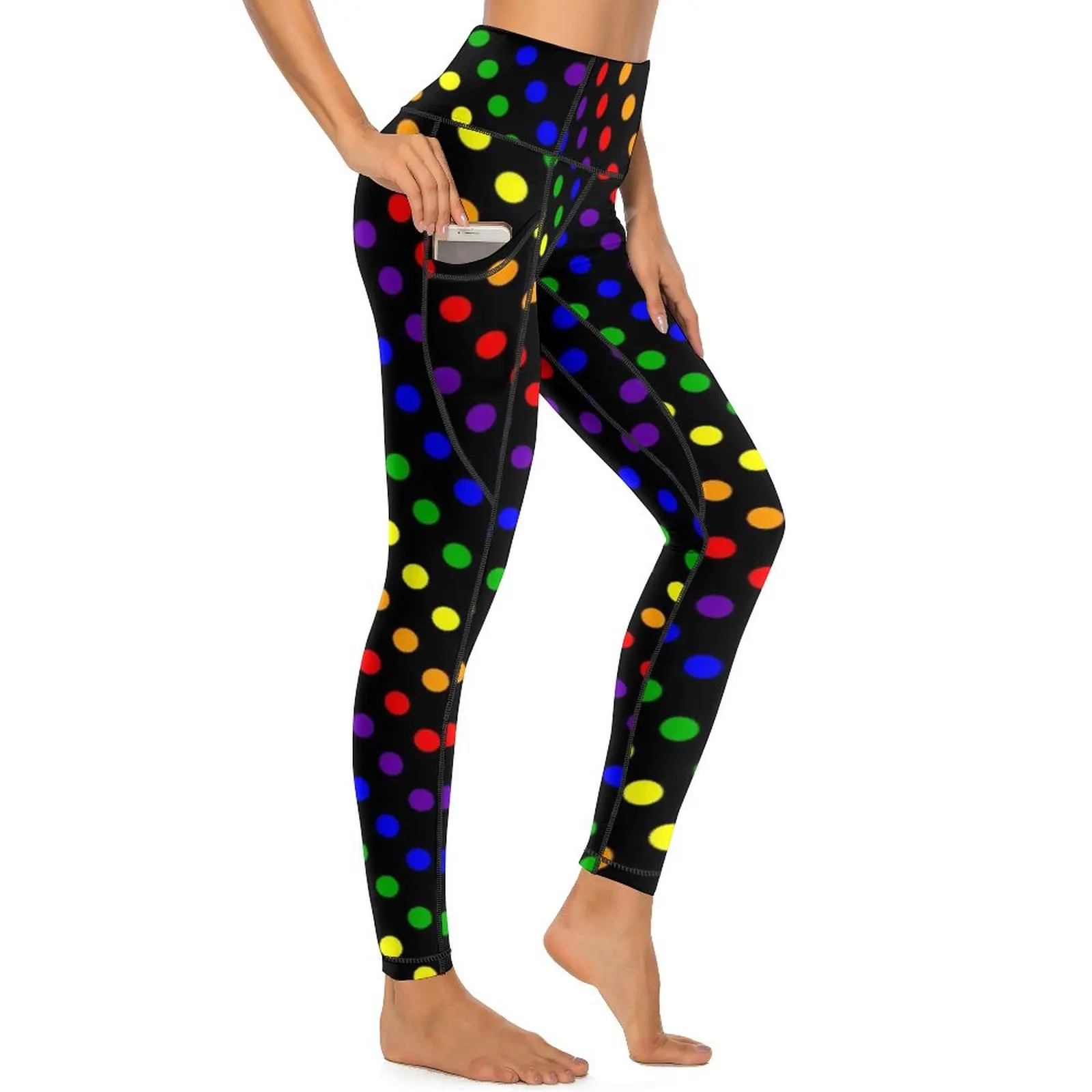 

Colorful Polka Dot Print Leggings Rainbow Dots Bright Gym Yoga Pants Push Up Retro Leggins Sexy Elastic Pattern Sport Legging