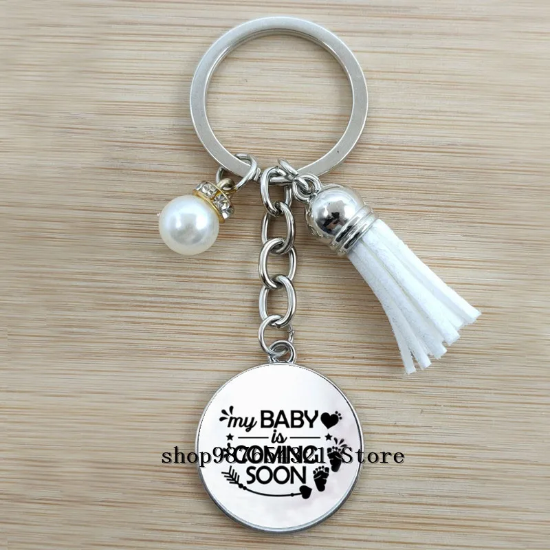 New my baby is coming keychain glass cabochon charm gift for new mom |