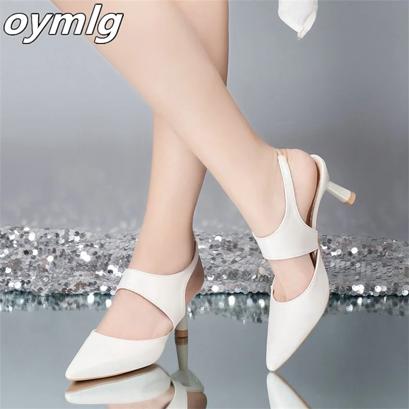 

Pointed toe back empty sandals for women's 2022 summer new fashion apricot full leather hollow stiletto high heels heels women