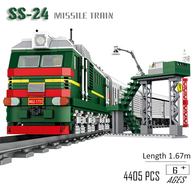 New 4405pcs Military Series Missile Train SS-24 Model Building Block Technical Railway Track Bricks Train Toys for Boys Gifts
New 4405pcs Military Series Missile Train SS-24 Model Building Block Technical Railway Track Bricks Train Toys for Boys Gifts