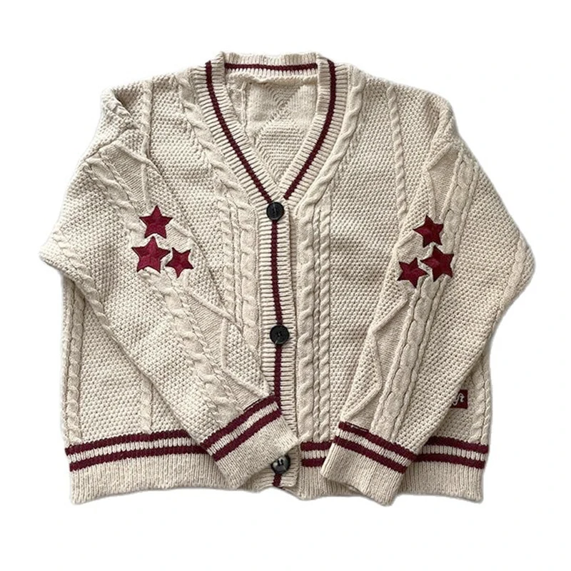 Ins Fashion V-neck Single Breasted Knitted Sweater Autumn Star Embroidered Cardigan Casual Long Sleeve Crochet Cardigan Tops 
Ins Fashion V-neck Single Breasted Knitted Sweater Autumn Star Embroidered Cardigan Casual Long Sleeve Crochet Cardigan Tops