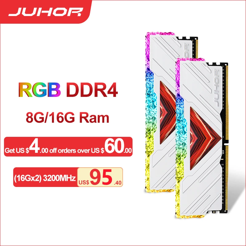 JUHOR RGB 16GB (2x8GB) DDR4 3200Mhz 32GB (2x16GB) C18 White Heatsink Desktop Gaming Memory PC4 XMP2.0 Module Ram
JUHOR RGB 16GB (2x8GB) DDR4 3200Mhz 32GB (2x16GB) C18 White Heatsink Desktop Gaming Memory PC4 XMP2.0 Module Ram