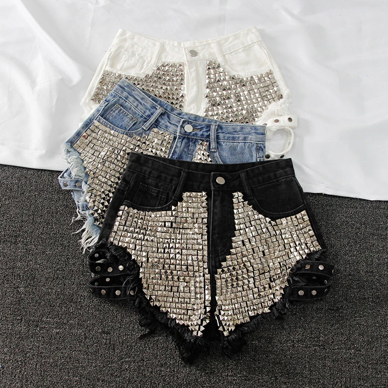 Punk Rivet denim shorts 2022 summer spring women high waist loose tassel jeans shorts black/blue/white hole shorts KZ388
Punk Rivet denim shorts 2022 summer spring women high waist loose tassel jeans shorts black/blue/white hole shorts KZ388
