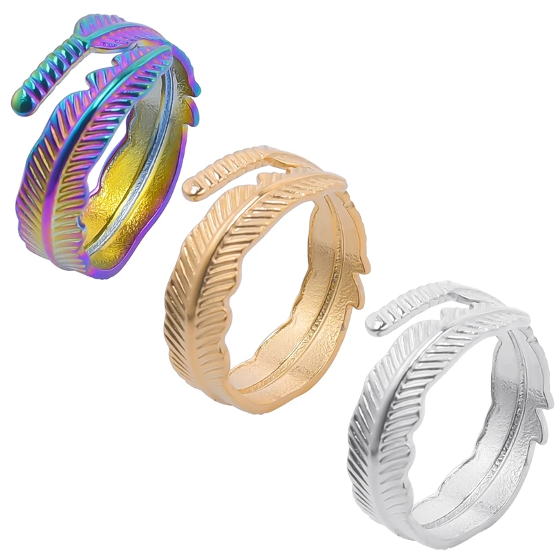 5pcs/Lot Stainless Steel Leaf Feather Shapes 8# Adjustable Party Finger Ring For Men Women Gifts Jewelry Three Color Open Rings
5pcs/Lot Stainless Steel Leaf Feather Shapes 8# Adjustable Party Finger Ring For Men Women Gifts Jewelry Three Color Open Rings