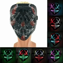 Halloween Disco Light Up Neon Scary Mask LED Glowing Purge Mask Cosplay Bar Party Costume Full Face Luminous Horror Mask