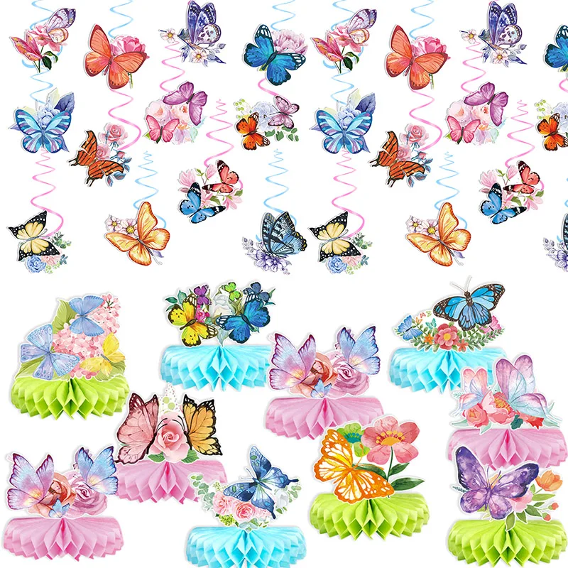

Butterfly Party Spiral Garlands Pendant Butterfly Paper Fan Honeycomb Table Decor Girls Butterfly Theme Birthday Party Supplies