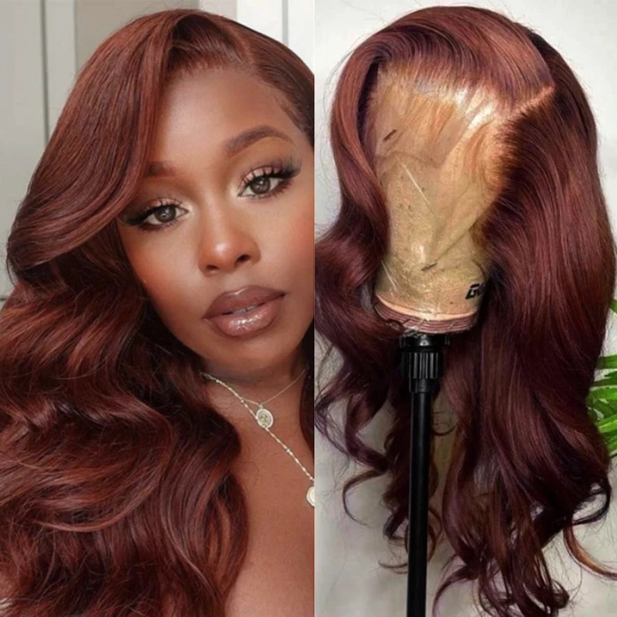 

Парик женский из синтетических волос, волнистые передние парики на сетке, красно-коричневый, с предварительно выщипанными волосами для косплея