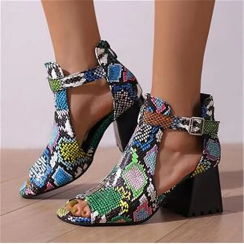 

2023 New Peep Toe High Heels Spring Summer Sexy Casual Rome Ankle Boots Ladies Square Heel Sandals Women's Shoes Middle Pump 41