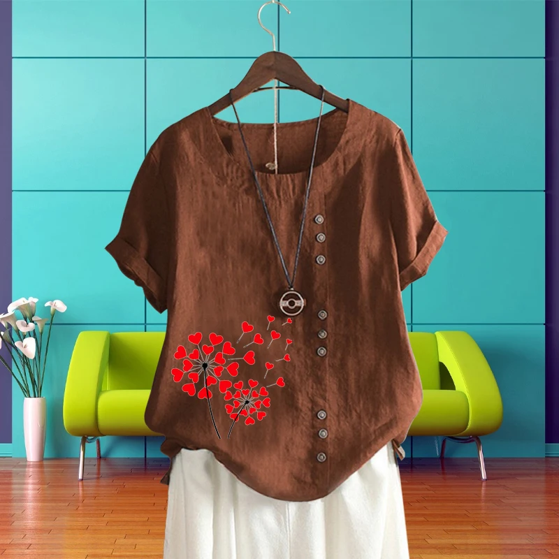 Women's Clothing O Neck Casual Loose T Shirt Loving Heart Pattern Top for Lady Printed Cotton Linen Short Sleeve Summer Shirt
Women's Clothing O Neck Casual Loose T Shirt Loving Heart Pattern Top for Lady Printed Cotton Linen Short Sleeve Summer Shirt
