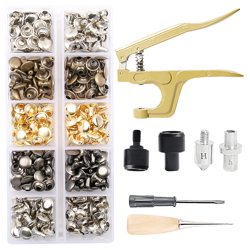 6/8/10mm Copper Double Cap Rivets Stud Round Nail Spike with Tool for Leathercraft Shoes Bag Belt Clothing Garment Accessories
6/8/10mm Copper Double Cap Rivets Stud Round Nail Spike with Tool for Leathercraft Shoes Bag Belt Clothing Garment Accessories