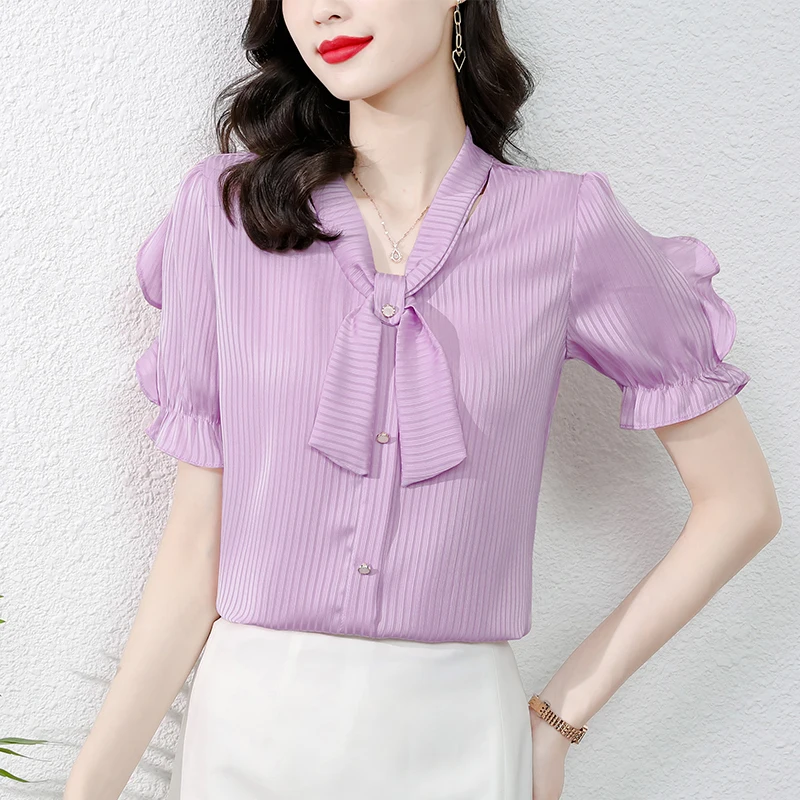 Women Summer Style Chiffon Blouses Tops Lady Casual Short Lantern Sleeve Bow Tie Collar Solid Color Blusas Tops SP1460
Women Summer Style Chiffon Blouses Tops Lady Casual Short Lantern Sleeve Bow Tie Collar Solid Color Blusas Tops SP1460