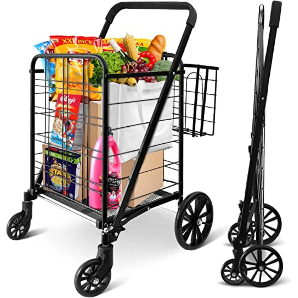 

SereneLife Folding Grocery Utility Shopping Supermarket Cart W/ 360 Rolling Swivel Wheels, 110 Lbs. Shopping Cart