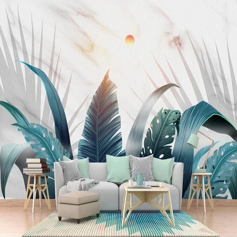 

Custom Wallpaper Any Size Muralnordic Rainforest Marble Plant Leaves Sun Background Decorative Wall Covering Papel De Parede 3D