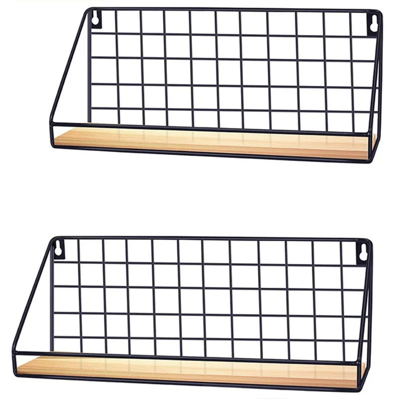 Wall Mounted Floating Shelves Set of 2, Floating Shelves Wood Bottom Wall Storage Shelves with Rustic Wire Display Racks
Wall Mounted Floating Shelves Set of 2, Floating Shelves Wood Bottom Wall Storage Shelves with Rustic Wire Display Racks