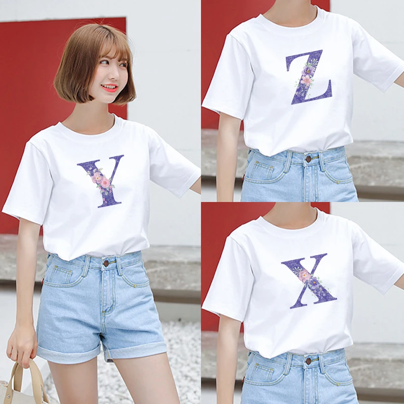 Purple letters Round Neck Short Sleeve Clothes Casual Fashion T-Shirt Top Women's T-shirt Summer Women's Print T-Shirt Top Women
Purple letters Round Neck Short Sleeve Clothes Casual Fashion T-Shirt Top Women's T-shirt Summer Women's Print T-Shirt Top Women