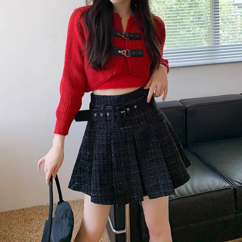Korean Style Pink Pleated Skirts Women's Autumn College Tweed Mini Skirts Fashion Belt High Waist A-line Short Skirts
Korean Style Pink Pleated Skirts Women's Autumn College Tweed Mini Skirts Fashion Belt High Waist A-line Short Skirts