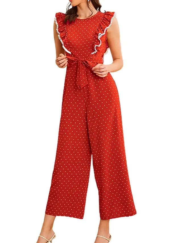 Women's Jumpsuit Ruffle Print Polka Dot Crew Neck Casual Street Daily Regular Fit Sleeveless Green Black Yellow S M L Spring
Women's Jumpsuit Ruffle Print Polka Dot Crew Neck Casual Street Daily Regular Fit Sleeveless Green Black Yellow S M L Spring